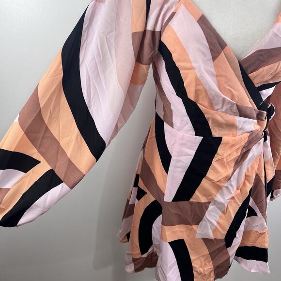 Anthropologie Hutch New Geo Wrap Mini Dress XS Petite Long Puff Sleeves V Neck - Picture 6 of 14